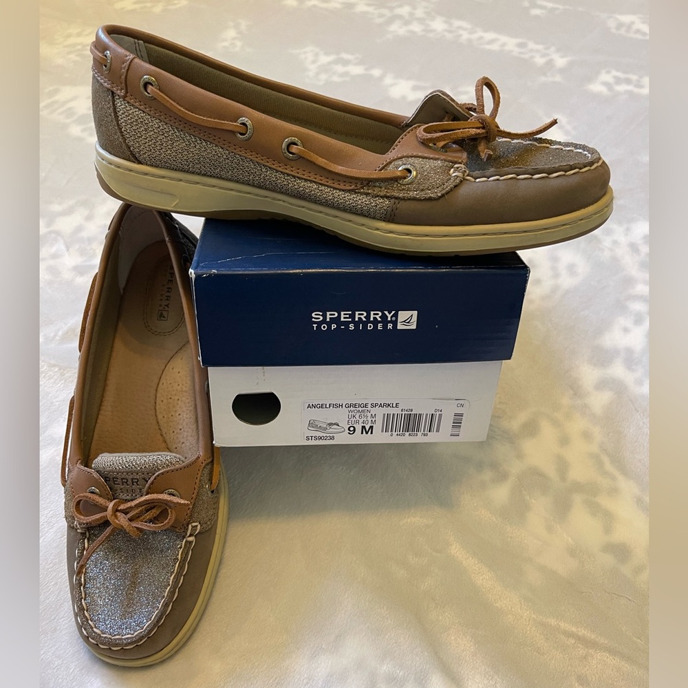 Sperry Top-Sider Angelfish Greige Sparkle Boat Shoe Size 9M